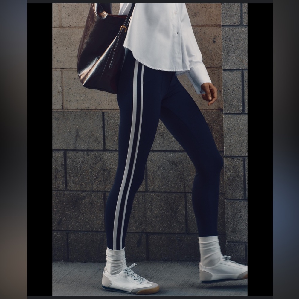 Zara Blue and White Leggings with Sporty Stripes
